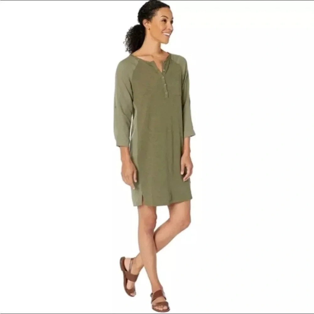 prAna Women's Hensley Henley Dress in Rye Green Size‎ Small Mixed Fabrics